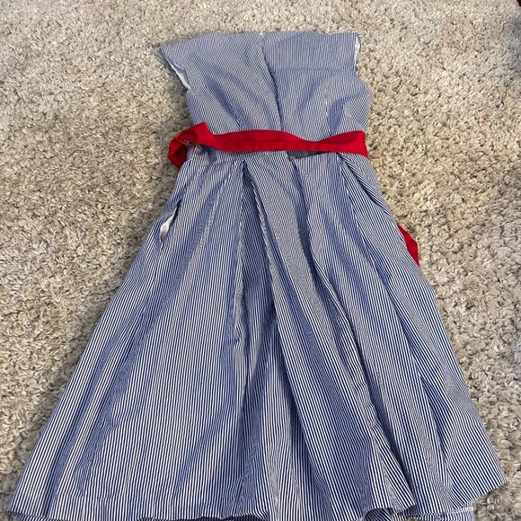 Chetta B Nautical Pinstripe Fit & Flare Dress Red Sash Size 6 - Picture 10 of 10
